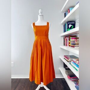 Free People Lula Apron Midi Dress in Deep Gold size 8